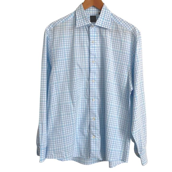 NWOT Saks 5th Avenue Summer Blue Check Dress Shirt - Picture 1 of 5
